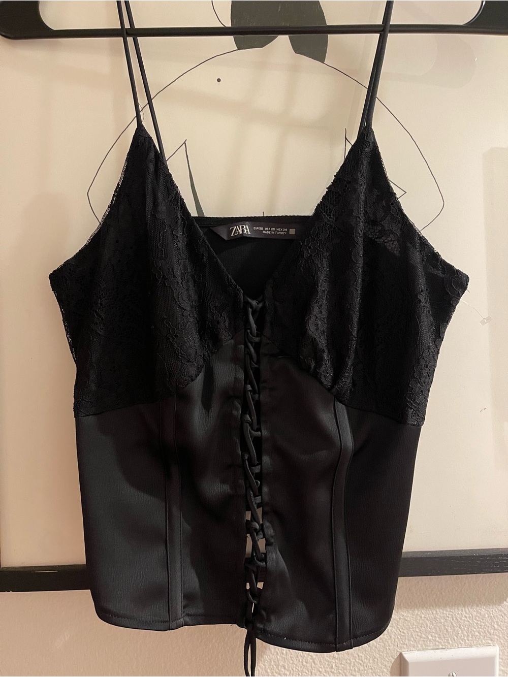 Zara Black Lace-Front Corset Cami Top